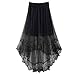 Chiffon Maxi Skirt Gothic Long Dress Gauze See Through Mesh Tulle Lace Design for Women Girl - Black