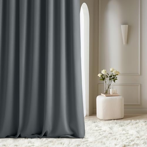 ROOM99 Aura Curtain with Ruffle Tape, 140 x 300 cm, Width x Height Sliding Curtains, Modern Curtain, Living Room, Bedroom, Dark Grey, Pack of 1