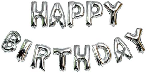 Yeefant 13 PCS Self Inflating Happy Birthday Banner Balloon Bunting Letters Foil Celebration Window Classroom Layout Supplies Hanging Ornaments Birthday Wedding Door Decor,16 Inch,Silver