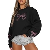 TQUEQRW Oversized Bow Sweatshirt for Women Fall Winter Fashion Pullover Crewneck Long Sleeve Casual Graphic Top