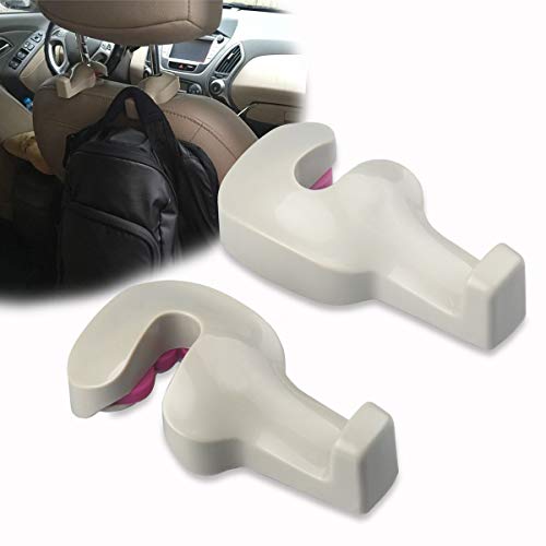 EldHus 4-Pack Car Back Seat Headrest Hanger Holder Hook for Bag Purse Cloth Grocery Beige