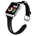 Simpeak Slim Genuine Leather Band Compatible with Apple Watch 40mm 38mm Series 6 SE 5 4 3 2 1, Women Men Wirstband Strap Replacement for iWatch 40 38, Black