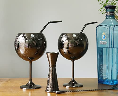 Luxury Gin Glasses, Stainless Steel Cocktail Glasses Set, Gin Making Kit for Gin Lovers, 23 oz, Hand Wash (Black)