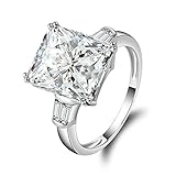 Erllo 5 Carats Square Cubic Zirconia Baguette CZ 3 Stone 925 Sterling Silver Engagement Wedding Rings
