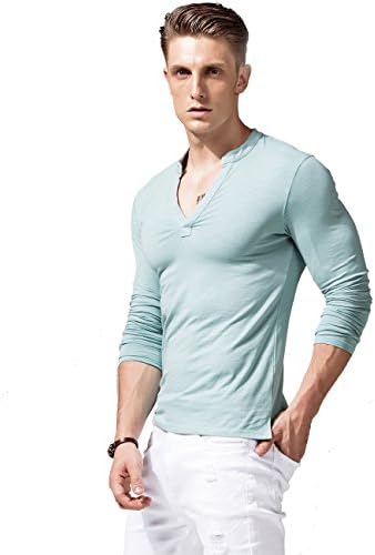 XShing Mens Long Sleeve T Shirts Slim Fit Deep V Neck Athletic Casual