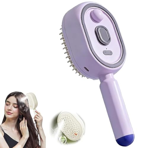 Electric Steam Brush, Hairbrush Mister Tool, Rechargeable Hair Straightener Brush with Detangling Comb, Portable Cordless Hair Tool, Ideal for Home Hair Cleaning Styling (B)