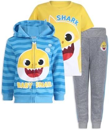 Nickelodeon Baby Shark Zip Up Hoodie, Shirt and Jogger Pant Bundle
