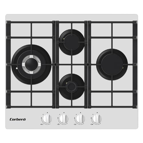 Corberó - Placa Gas Cristal LUX | CPCGM4F4126W | 4 Zonas | Potencia 8.05kW | Autoencendido | Zona WOK | Capa protección Clean + | Desconexión Automática | Cristal Blanco