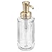 mDesign Fluted Plastic Refillable Liquid Soap Dispenser Pump Bottle for Bathroom Vanity Countertop, Kitchen Sink - Holds Hand Soap, Dish Soap, Hand Sanitizer, Essential Oil - 2 Pack - Clear/Soft Brass