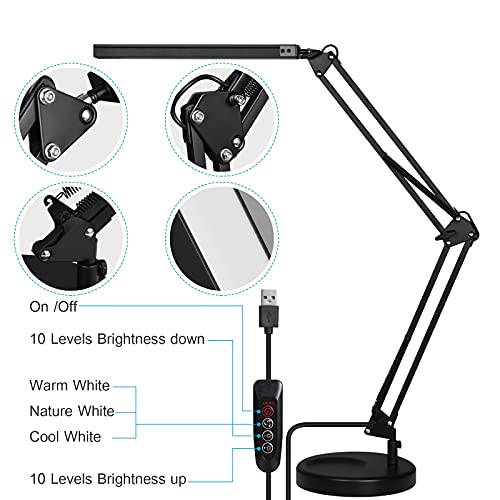 SKYLEO LED Desk Lamp with Clip and Base Eye Protection Desk Lamps for