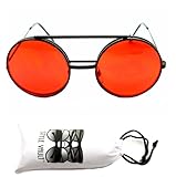 V137-vp Flip up Round Metal Sunglasses (Col Black-red, Mirrored)