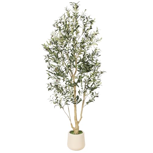 FEELEAD Olive Trees Artificial Indoor 6ft with Planter – Faux Olive Tree with Natural Wood Trunk & Realistic Leaves, 6 Feet Tall Fake Olive Tree for Home Office Decor, Tall Faux Tree for Living Room
