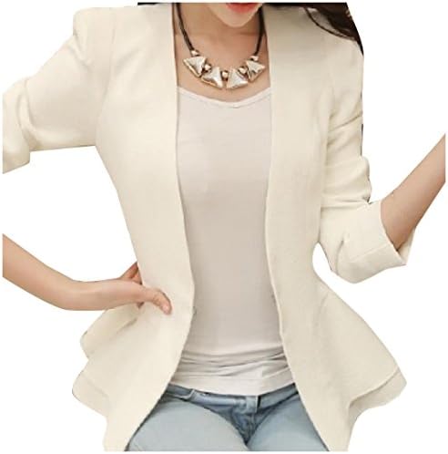xiaokong Women's Trim-Fit Blazer Flounced Solid-Colored Welt Jacket White S