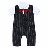 Baby Boy Short Sleeve With Bowtie Checked Gentleman Romper Toddler Outfit Clothing Set 1pcs Jumpsuit (Label 80 / 6-12 Months, Black)