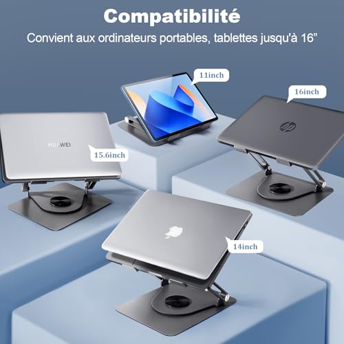ICARE Laptop Stand with Magnetic Laptop Fan, 360° Rotation, Load Capacity of 10 kg and 18 dB Silence, Stand for Laptops/Tablets up to 16 inches (Grey)