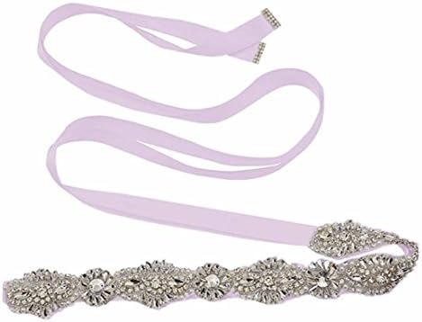 Linabridal Women's Crystal Sashes For Wedding Bridal Belt Rhinestone Sash Lavender