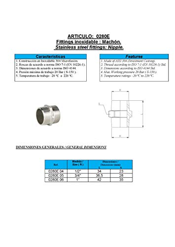 1/2” Doppelnippel I Edelstahl AISI 304 I Sechskant I Fitting I BSP I 2x Aussengewinde I MM – Bild 5