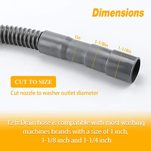 12 ft Universal Washing Machine Drain Hose, Heavy Duty Washer Hose, Corrugated and Flexible
