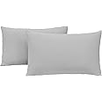 Jersey Knit Pillow Cases Standard/Queen Set of 2 - Grey Pillowcases with Ultra Soft T-Shirt Like Microfiber Blend - Envelope Closure & Suitable for Queen/Standard Pillows, Light Gray