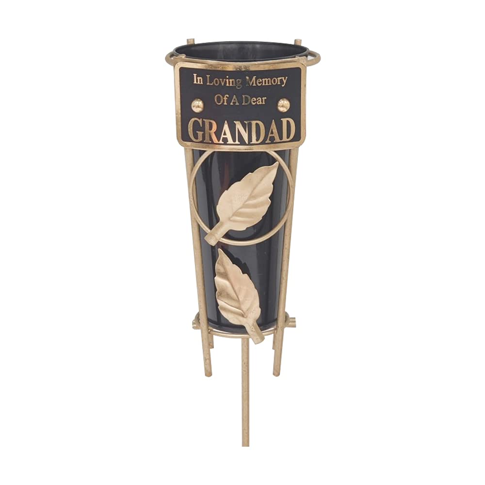 Grave Vases with Spike Grave Ornaments - Memorial Plaques/Black Vases Flower Holders with Personalised Quotes; Metal Spikes Grave Decorations in Loving Memory of your Loved Ones (Grandad)