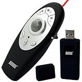August LP108M Wireless Office Presenter with Laser Pointer - Cordless Powerpoint Remote with Trackball Mouse and Shortcut Keys - Control Distance: 15m - Battery Powered (2xAAA Inc.)