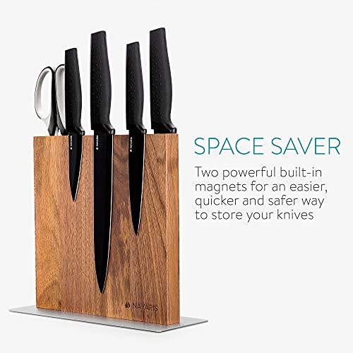 Navaris Wood Knife Block Double Sided Wooden Holder Board Stand for Kitchen