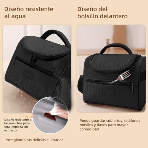 Lonchera Térmica Impermeable con correa - Bolsa de Almuerzo Aislante con Capacidad Grande, Antifugas y Fácil de Limpiar Hielera Portátil Unisex para Trabajo/Picnic/Viajes (Negro)
