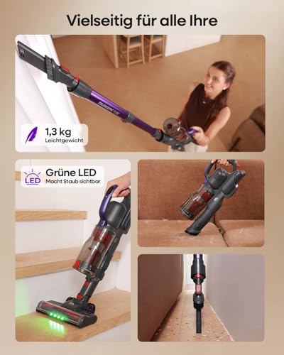 Cordless Vacuum Cleaner, 45Kpa/60Mins/450W Stick Vacuum Cleaner for Home, Anti-Tangle Vacuum Cleaners with Detachable Battery & Self-Standing, Lightweight Vacuum for Floor Carpet Pet Hair A03
