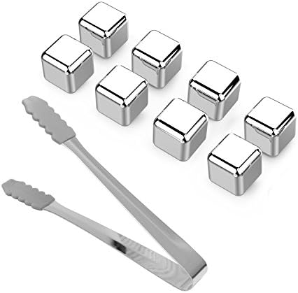 MBSSHI Whiskey Stones Cooling Rocks Stones Chilling Stainless Steel Reusable Ice Cubes for Whiskey Wine Beer Beverage, Set of 8