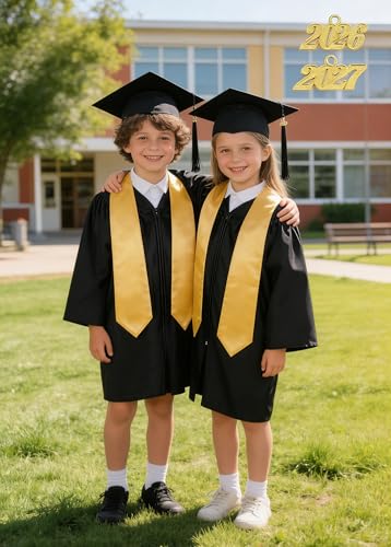 Last Page® Preschool Kindergarten Graduation Gown Cap Set with 2026 and 2027 Charms and Graduation Sash