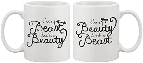 Every Beauty Needs A Beast Romantic Matching Coffee Mugs- Cute Couple Mug, Ceramic Mug, Anniversary Gift, Valentine's Day Gift, Perfect Gift For Girlfriend/Boyfriend, 11oz 15oz