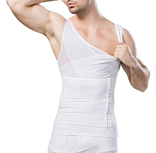 Didos Secret Breathable Gynecomastia Compression Hide Man Moobs Clasp Chest Binders Tank Tops (Medium, White) - Thumbnail 3