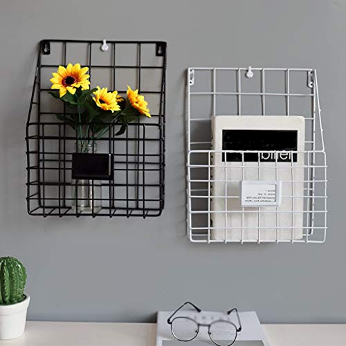 Wall Hanging File Holder Magazine Newspaper Storage Shelf Rustic Industrial Design Minimalism Metal Mesh Wire Shelf for Home/Office/Wall (White)