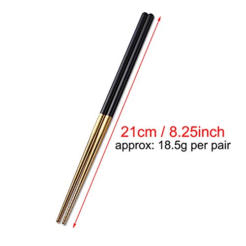 Chopsticks Reusable 5 Pairs with Travel Bag Metal Chopsticks Dishwasher Safe Stainless Steel Colorful Chopsticks Set 21cm Long for Eating (Gold) - Thumbnail 4