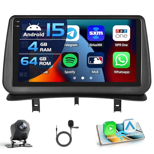 Inefala 4+64G Android 15 Car Radio for Renault Clio 3th 2005-2014, 9'' in-Cell Bildschirm with Wireless Carplay and Android Auto Link Mirror Radio FM/RDS GPS WiFi Bluetooth SWC Backup Camera