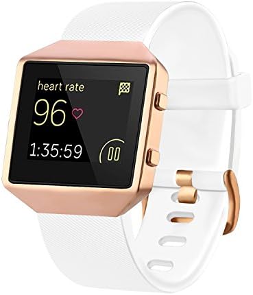 For Fitbit Blaze Bands with Frame, TENGL TPU Replacement Sport Strap with Rose Gold Frame for Fitbit Blaze Smart Fitness Watch, Large, White