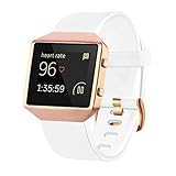 For Fitbit Blaze Bands with Frame, TENGL TPU Replacement Sport Strap with Rose Gold Frame for Fitbit Blaze Smart Fitness Watch, Large, White