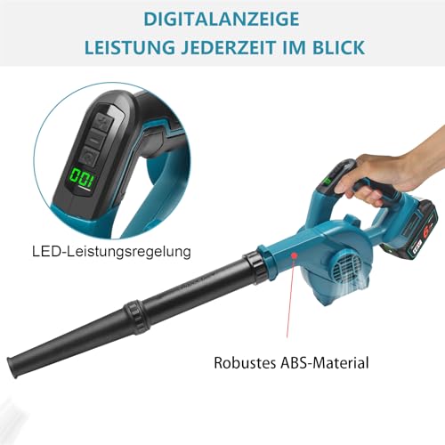 Waitley Battery Leaf Blower for Makita 18 V Battery, Wireless Leaf Blower with 189 km/h Air Speed, Variable Speed, Lightweight and Compact, without Battery and Charger