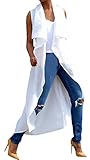 Nulibenna Women Summer Sleeveless Turn Down Collar White Vest Trench Coat Long