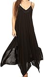 Sakkas 16820 - Eleonora Stonewashed Embroidered Spaghetti Strap Handkerchief Dress - Black - OS