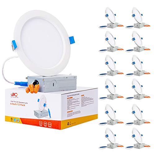 JJC 6 Inch Ultra Thin Led Recessed Lighting with Junction Box,5000K