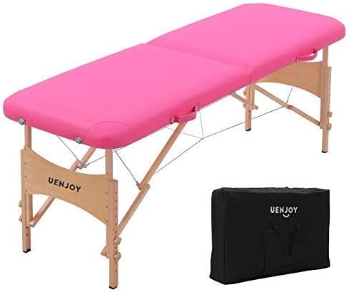 Uenjoy Massage Bed 72'' Professional Folding Massage Table 2 Fold, Basic & Portable, Pink