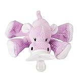 Nookums Paci-Plushies Hippo Shakies - Pacifier Holder and Rattle (2 in1) (Plush Toy Includes Detachable Pacifier, Use with Multiple Brand Name Pacifiers)