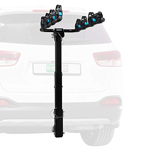 Hitch Mounted 4 - Bike Rack Carrier, Sturdy Bicycle Swing Rack with Tension Bar Included - Fits 2" Receiver - Foldable Design for Extra Convenience - Durable Powder-Coated Steel - Easy Assembly