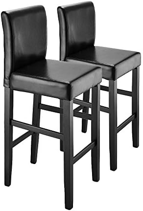 MissSnower 2x Bar Stool Backrest Footrest PU Leather Hardwood Frame Black