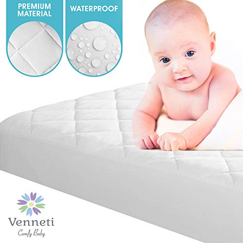 Venneti Crib Mattress Cover - Organic Cotton Waterproof Mattress Protector for Newborn - Premium Quality Hypoallergenic and Breathable Fabrics - Soft and Comfortable - (28" x 52" x 7")