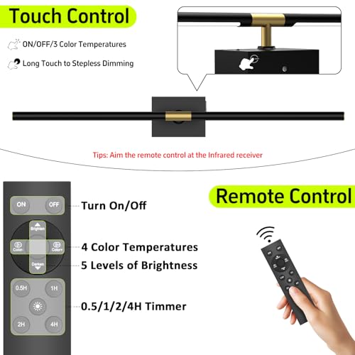 iThird Battery Operated Wall Sconces Set of 2: 10000mAh Rechargeable Wall Lights with Remote Control, 360° Rotate Wireless Wall Scone Decor for TV/Mirror Bedroom Living Room, 31.5 Inch, Black