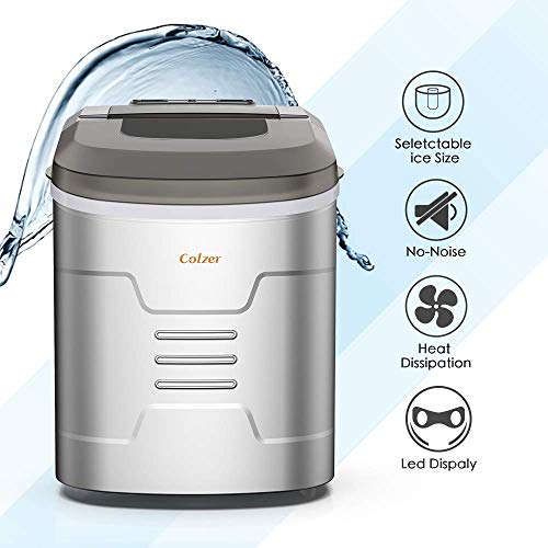 Colzer Portable Electronic Ice Maker Machine, Countertop Ice Maker,Make 9 Ice Cubes within 6-13 Minutes,33lbs Ice in 24 hours,Water Tank and Ice Scoop, Home,Kitchen,Bar,KTV (silver)