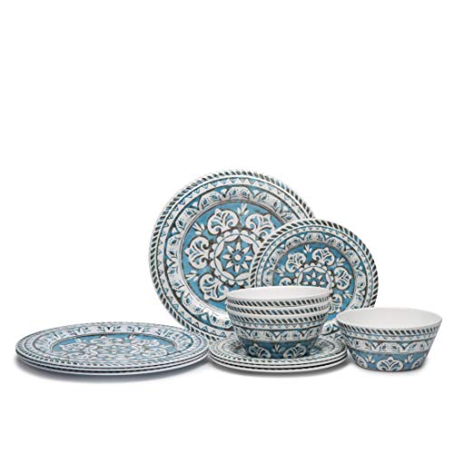 12 Piece Melamine Dinnerware set Melamine Dishes Set, Service For 4, Dishwasher Safe,Indoor