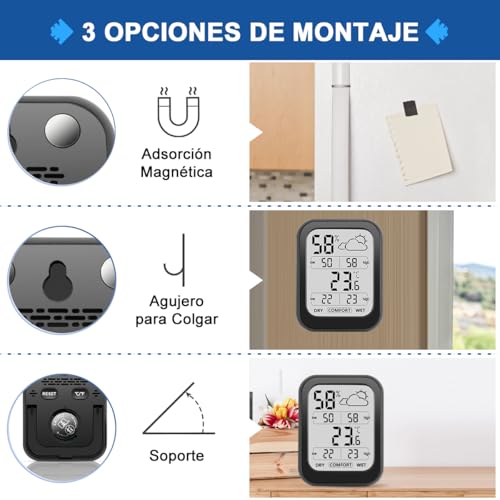 Termómetro Higrómetro Digital, Monitor de Temperatura y Humedad para Interior Exterior con Pantalla LCD Grande, ℃/℉Conmutable, Termómetro de Habitación para Humidificador y Climatización Hogar Oficina